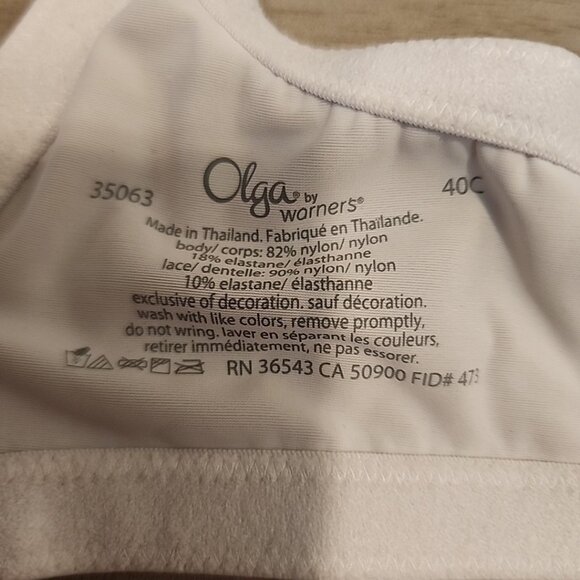 Olga Bra 40C White Underwire Unlined 35063 - Picture 4 of 4